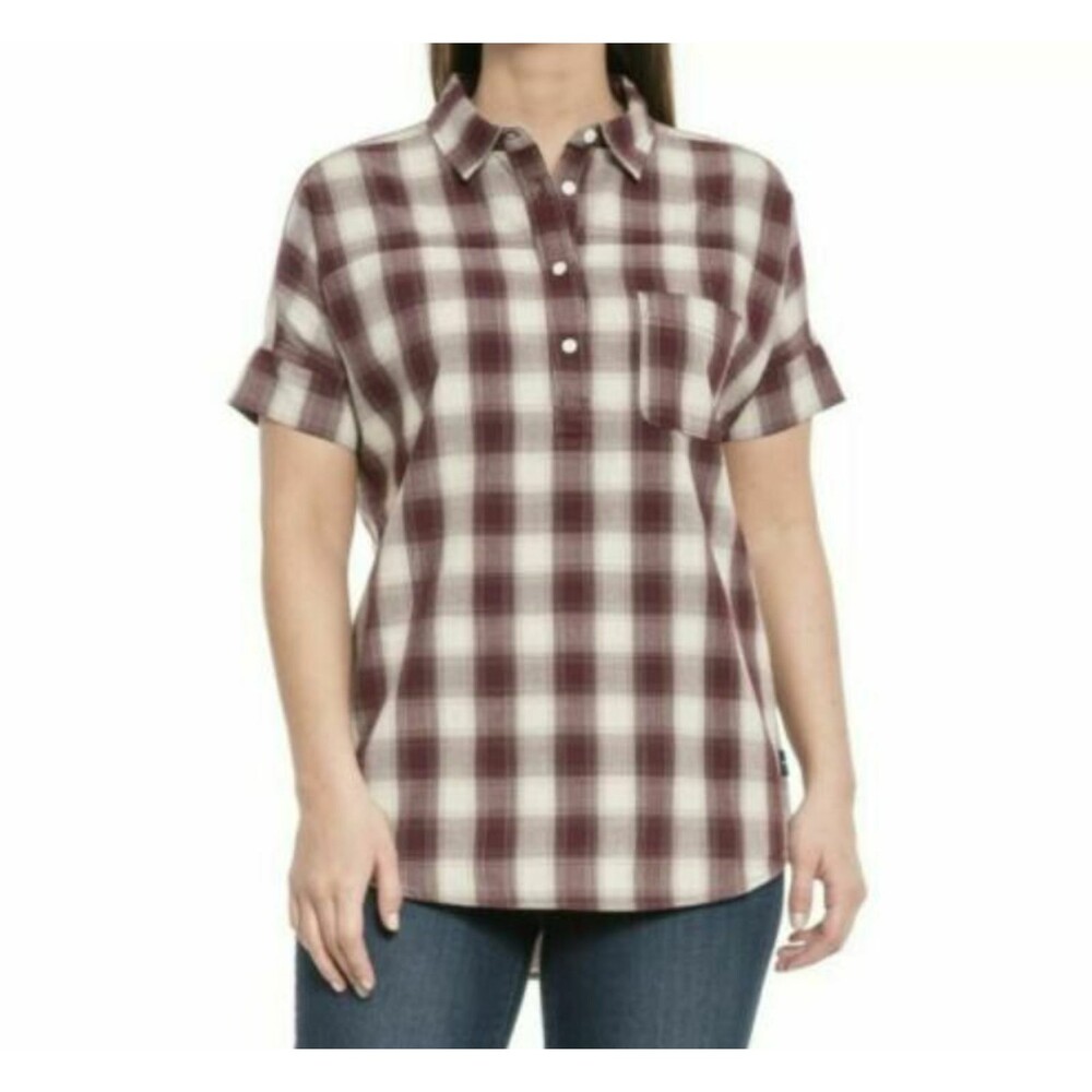 The North Face Women's size M Tanami Fig Ombre Plaid Shirt Top S/S MSRP $55 NEW